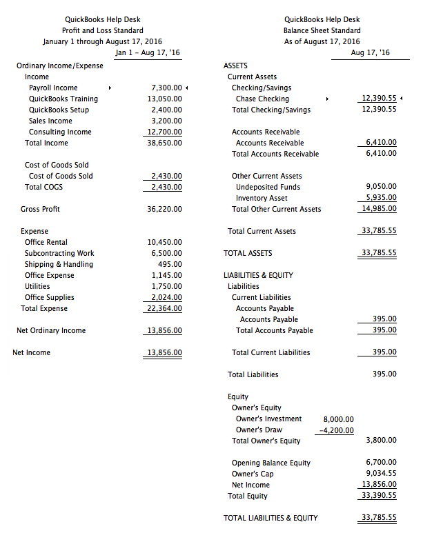 quickbooks balance sheet